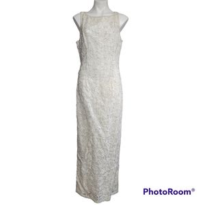 Vintage Scala ivory sleeveless beaded dress